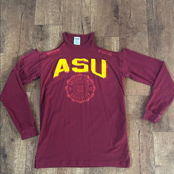 PINK Victoria's Secret Tops - PINK Victoria's Secret Maroon And Yellow Arizona State University Cold Shoulder